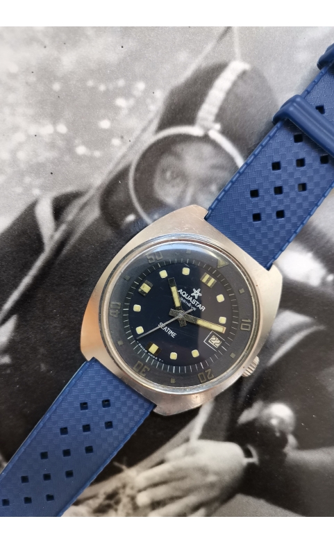Montre Aquastar Seatime 1000 Automatique, Mouvement Mécanique, Bracelet Silicone Noir, Cadran Argenté